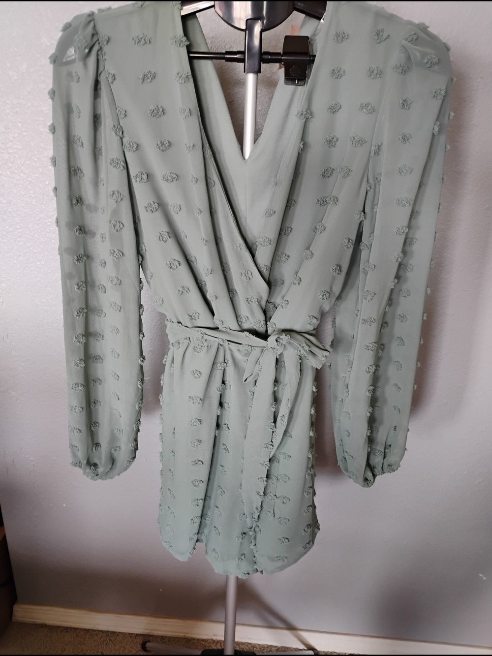 LOFT Sage Green Textured Tie-Waist Romper
